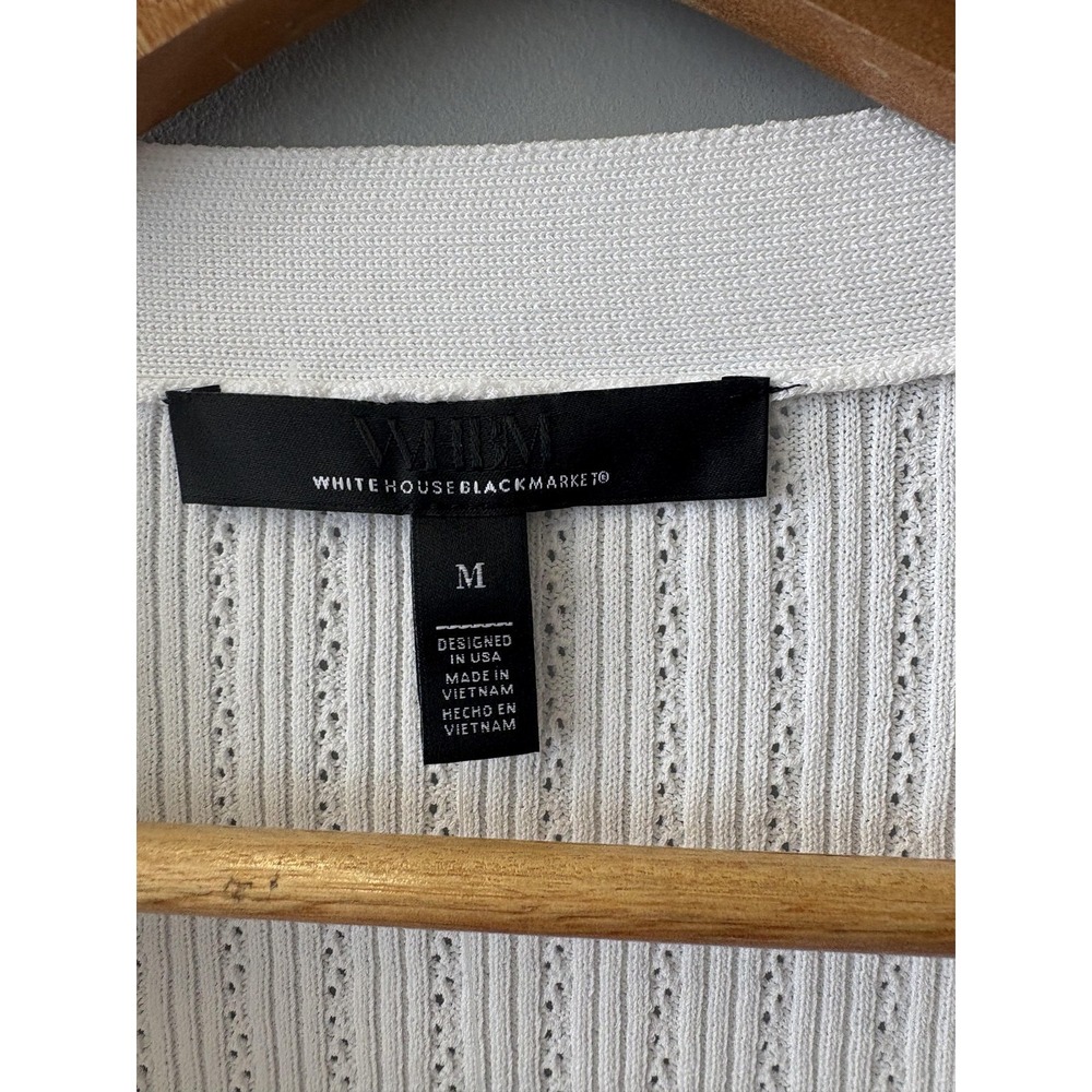 White House Black Market Cardigan Womens Medium White Ruffle Button Long Sleeve - Picture 2 of 7